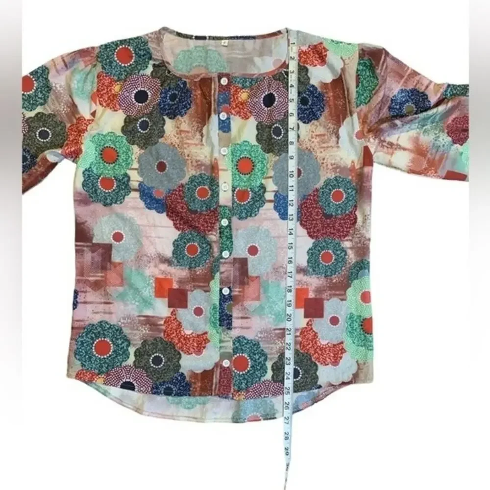 Retro Floral Blouse Abstract Mixed‎ Print Women's Size Small